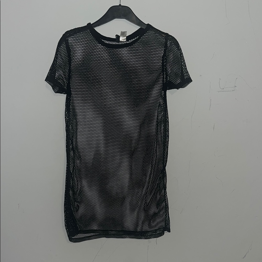 Black Mesh Short Sleeve Top